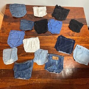 15pc Mixed Denim Jean Pockets Lot Levi's Wrangler Calvin Klein DIY Upcycle Craft